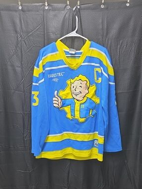 Fallout Vault-Tec Blue and Yellow Vault Boy Hockey Jersey